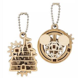 Disney Parks UGears 2 Wooden Puzzle Keychain Mickey WDW Castle Mechanical Puzzle